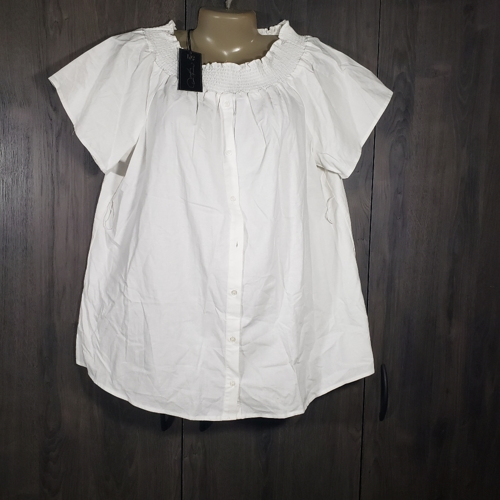 DG2 Diane Gilman White Womens Size XL Blouse Missing Belt!